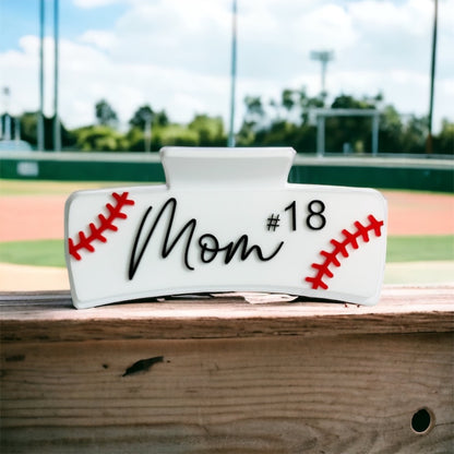 Baseball Mom Personalized Number Hair Claw Clip